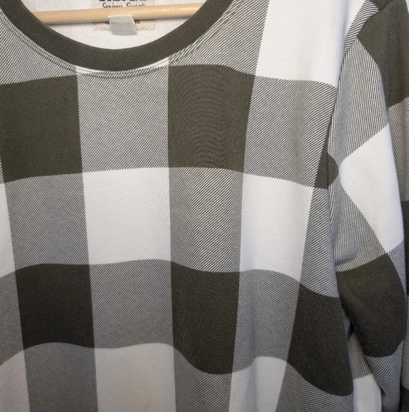 Lands' End Serious Sweats Green Plaid Sweater Womens Crew Neck Pullover Size XL - Picture 2 of 8